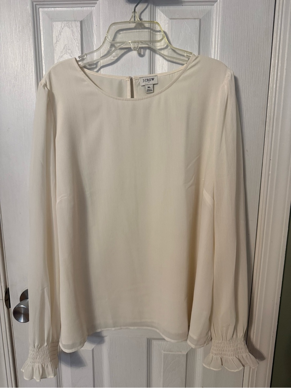 J. Crew Cream Long-Sleeve Smocked Cuff Blouse